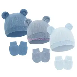 R6FD Conjunto gorro y guantes de algodón para recién nacidos