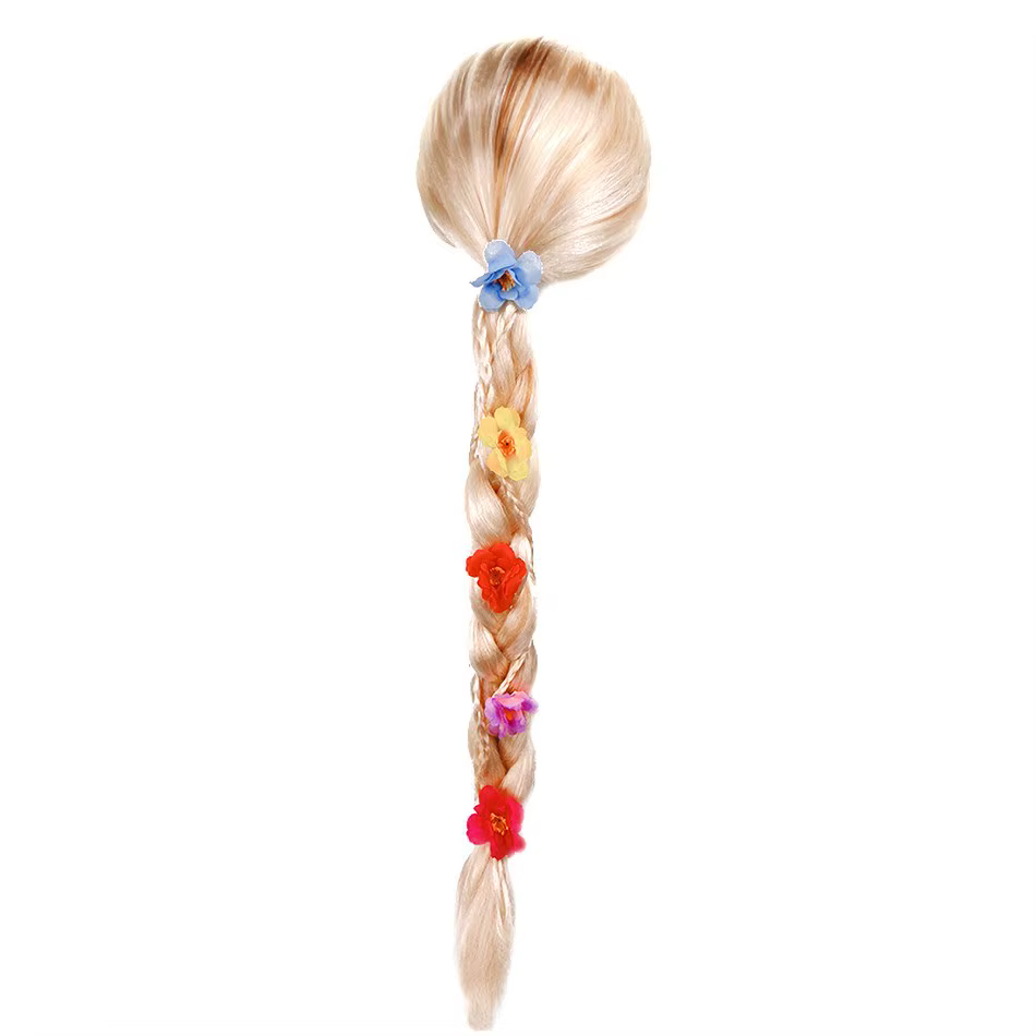 Peluca larga dorada y trenza decorativa