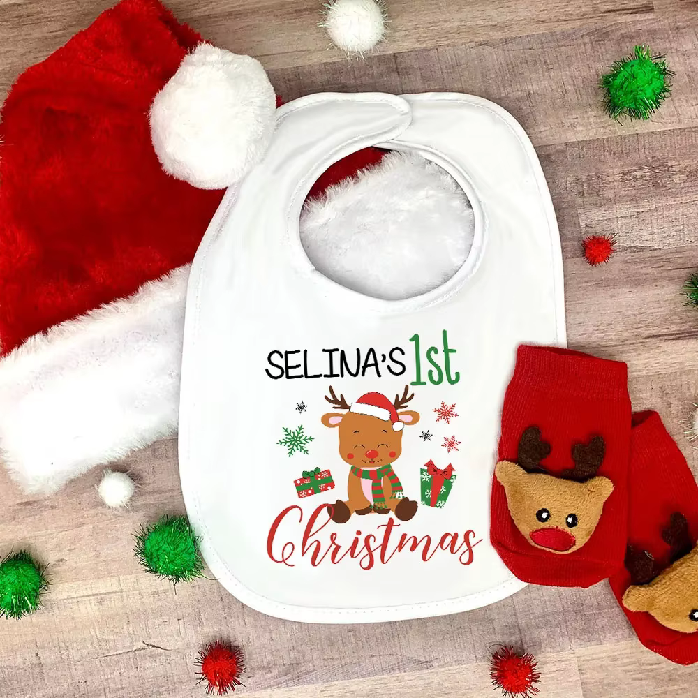 Babero personalizado de algodón con nombre – Navidad para bebé - imagen 4
