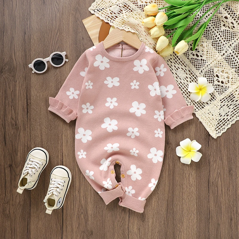 Pelele infantil floral de punto manga larga para otoño e invierno - imagen 2