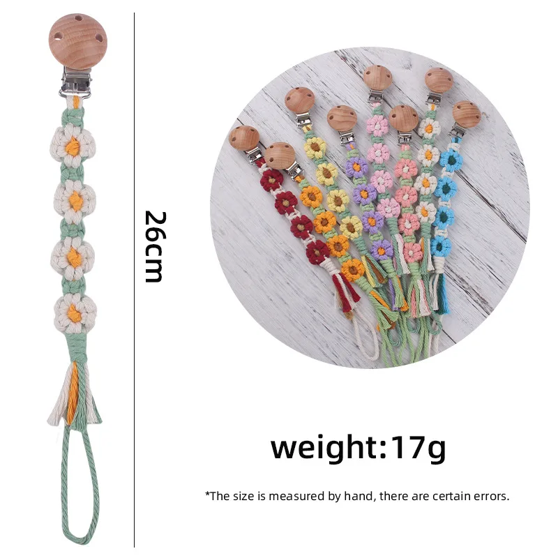Clip para chupete de tela con flores tejidas a mano, cadena decorativa - imagen 2
