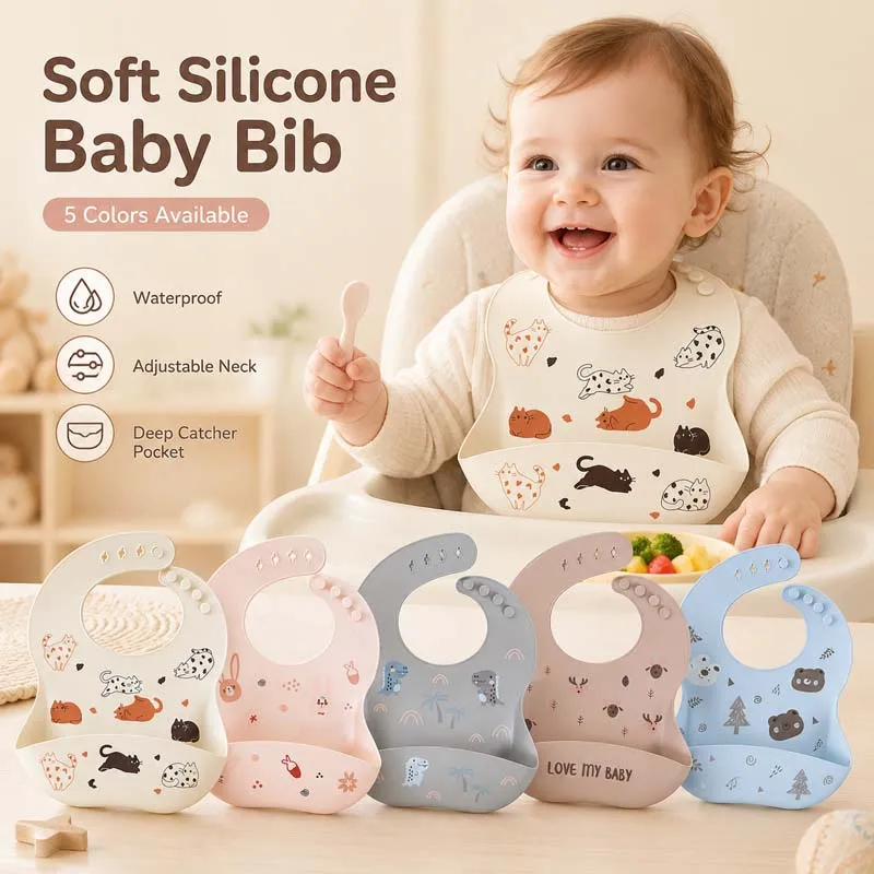 Baberos de silicona plegables para bebés – toallas para la saliva - imagen 2