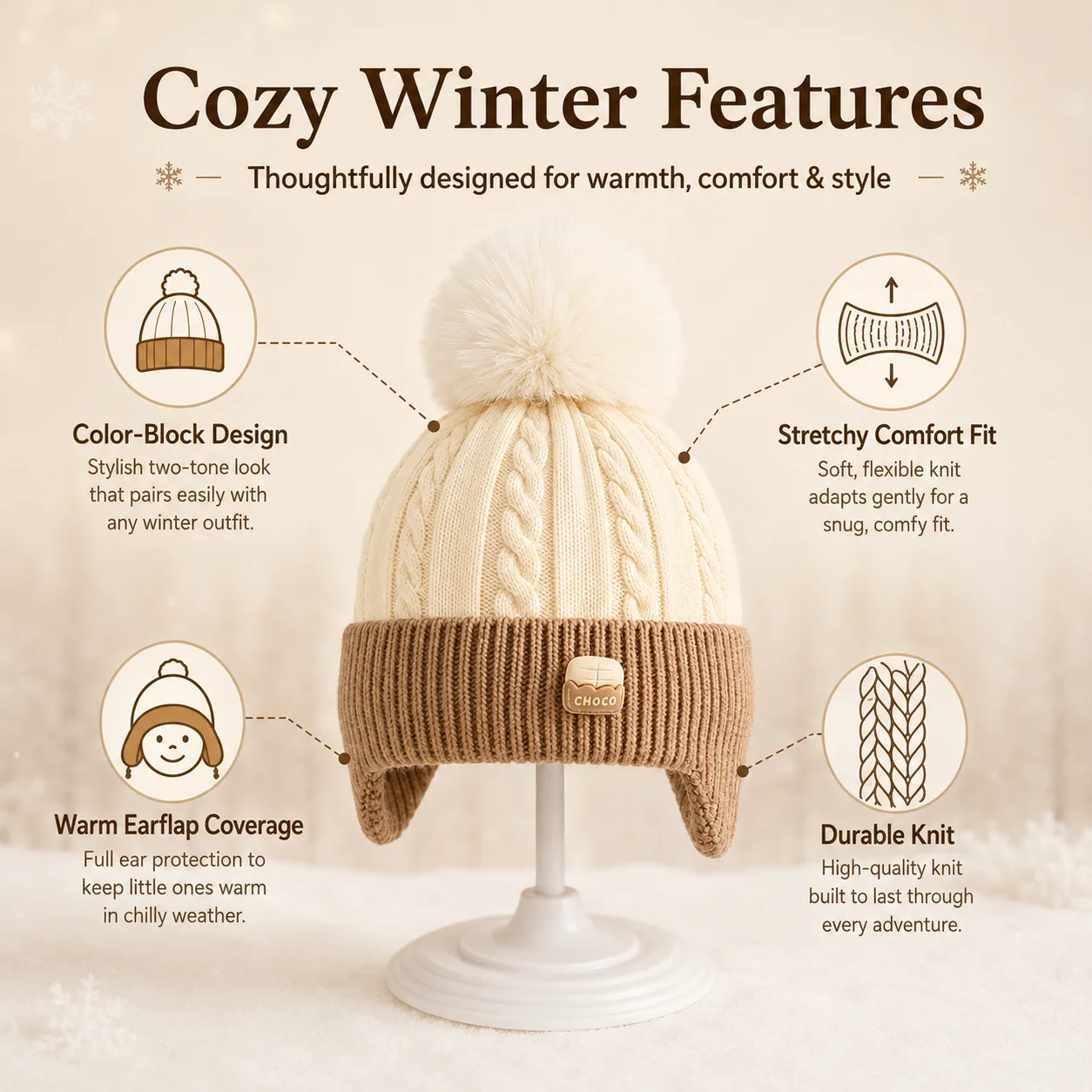 Gorro de punto cálido para bebé con protección de orejas otoñales - imagen 5