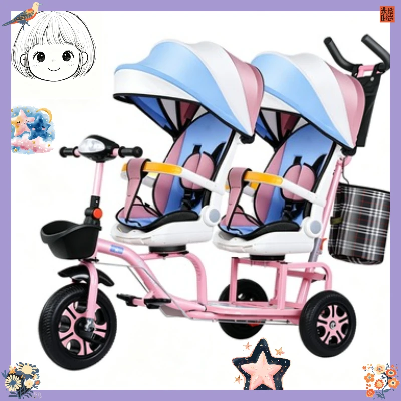 Triciclo plegable de dos plazas con pedales para niños - imagen 3