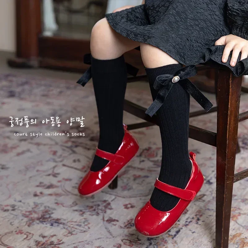 Calcetines de algodón con rayas y lazo de perlas – Niña - imagen 3