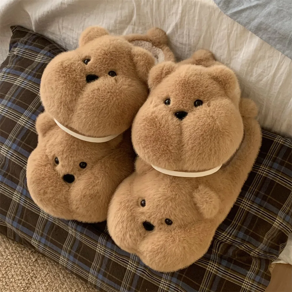 Pantuflas antideslizantes de algodón con suela para casa de oso