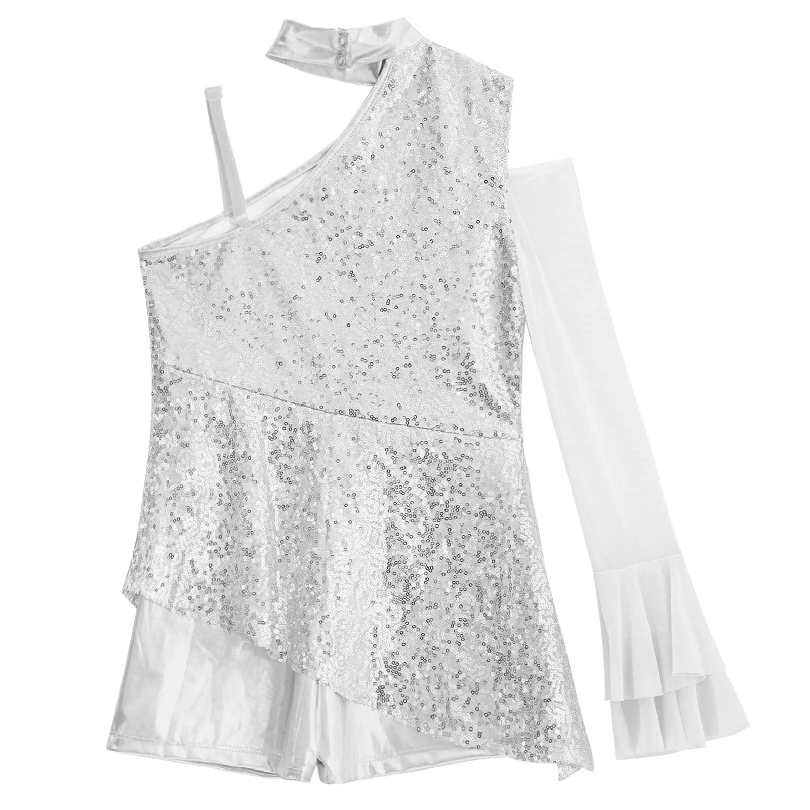 Body de baile jazz con lentejuelas para chicas – peplum con hombros - imagen 5