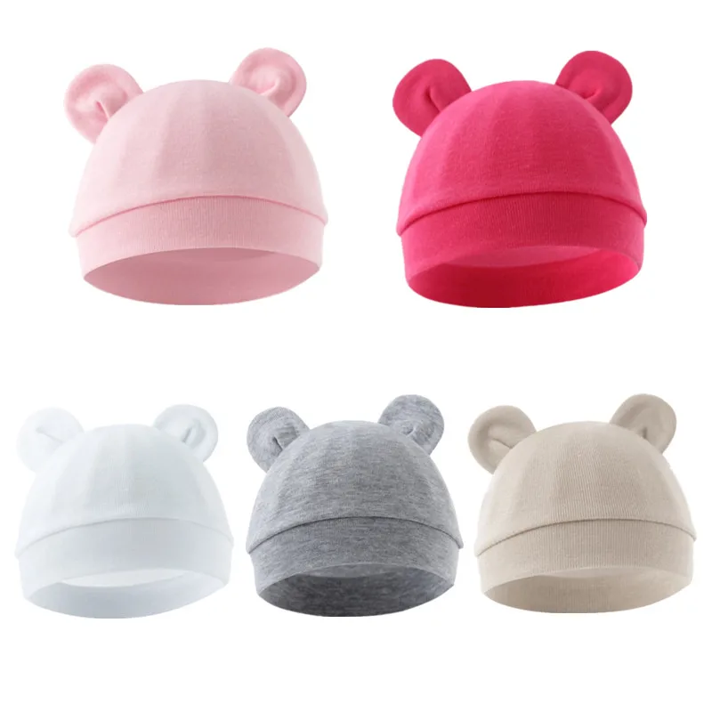 Gorro fino de algodón para bebé recién nacido con orejas de oso - imagen 4