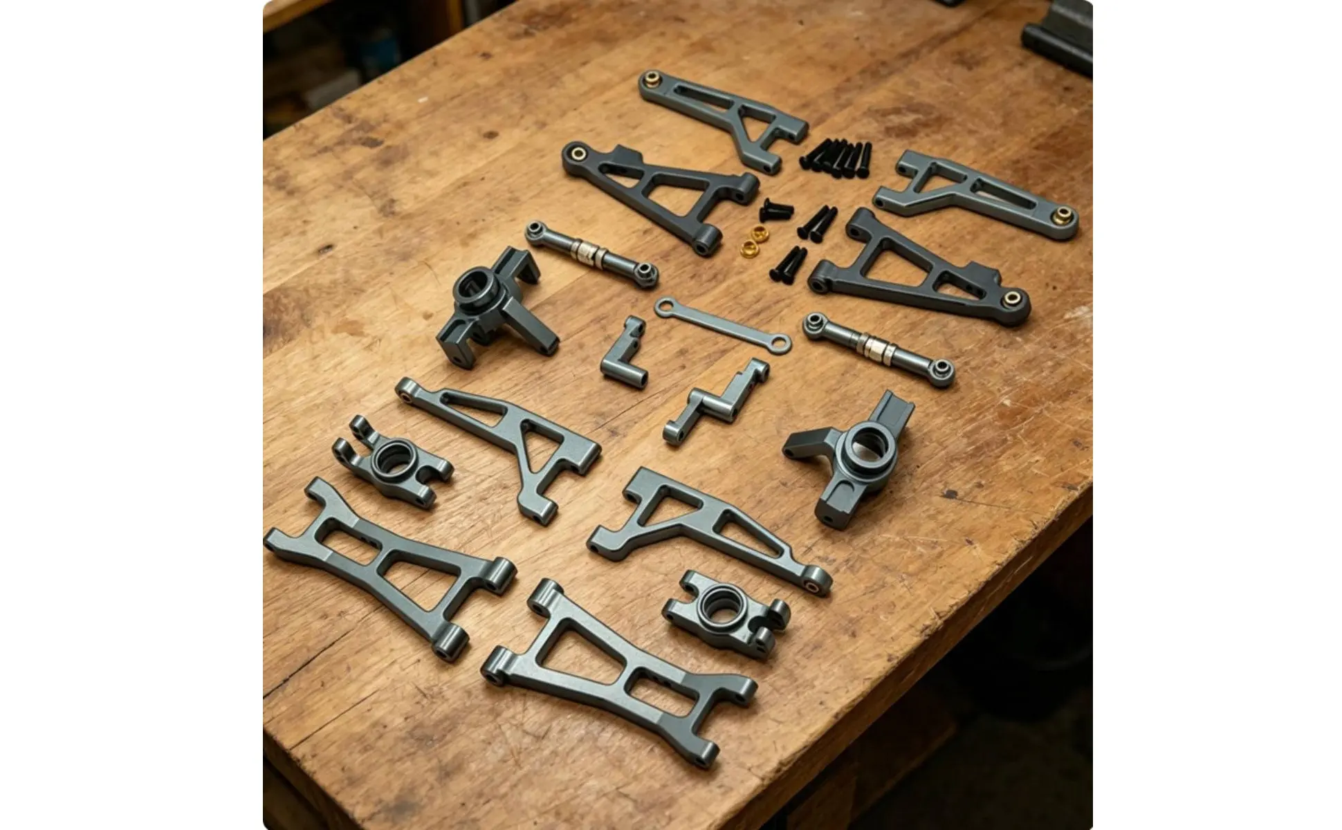 Detalle de piezas metálicas del kit de modificación