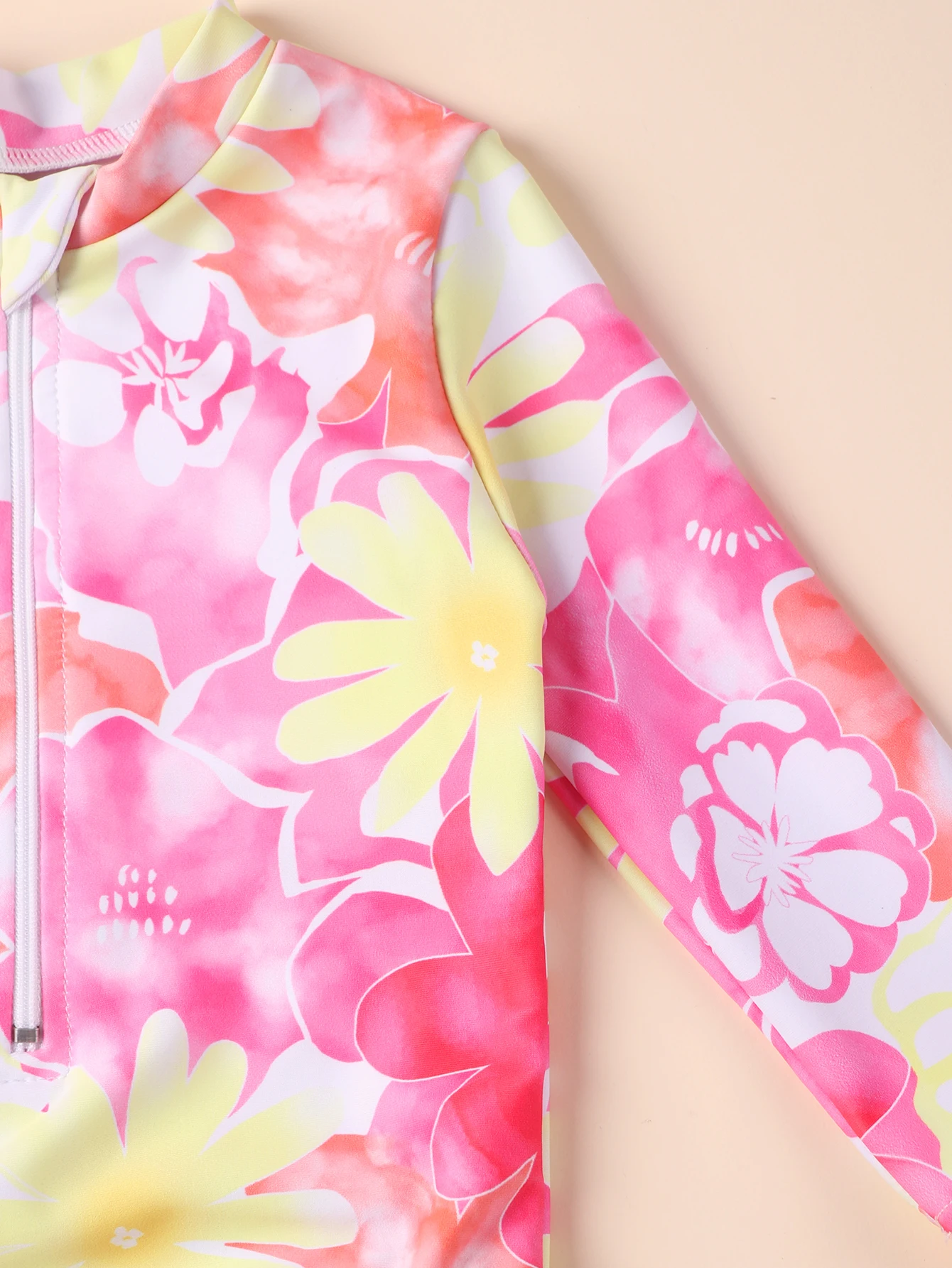 Traje de baño de niña de una pieza manga larga con cremallera y flores - imagen 2