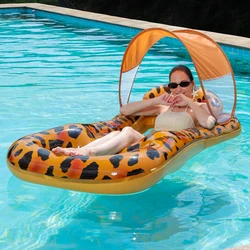 Flotador inflable de piscina: tumbona con toldo, PVC y portavasos