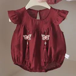 Mono sin mangas de bebé niña rojo de verano con mariposas