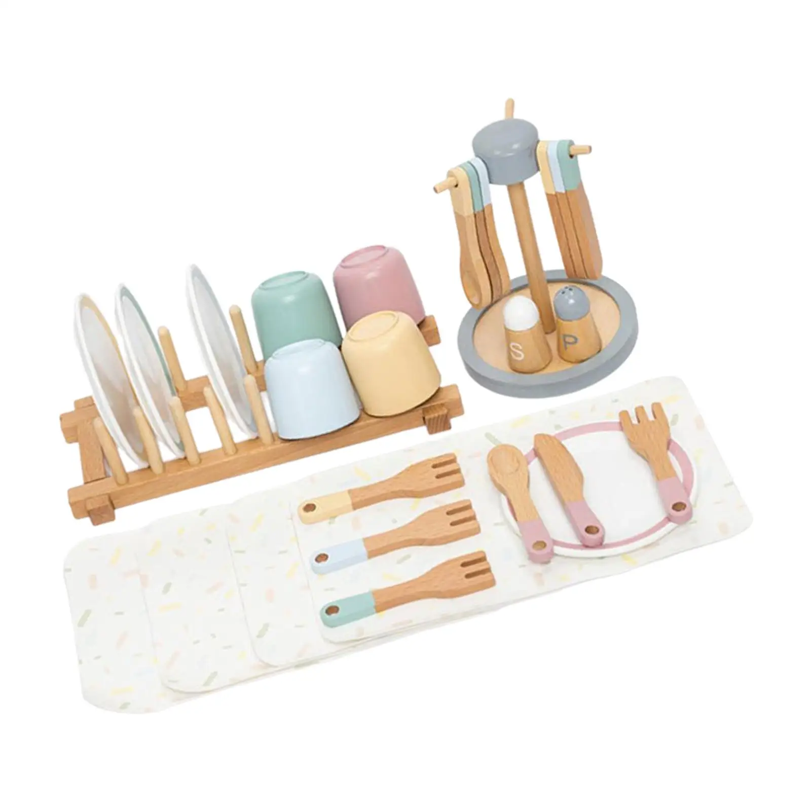 Platos de juguete de madera Montessori con tazas a juego - imagen 5