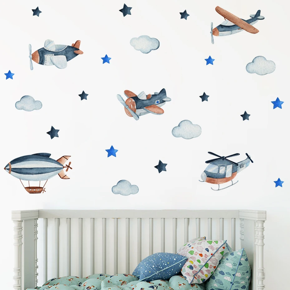 Pegatinas de avión acuarela para habitación infantil