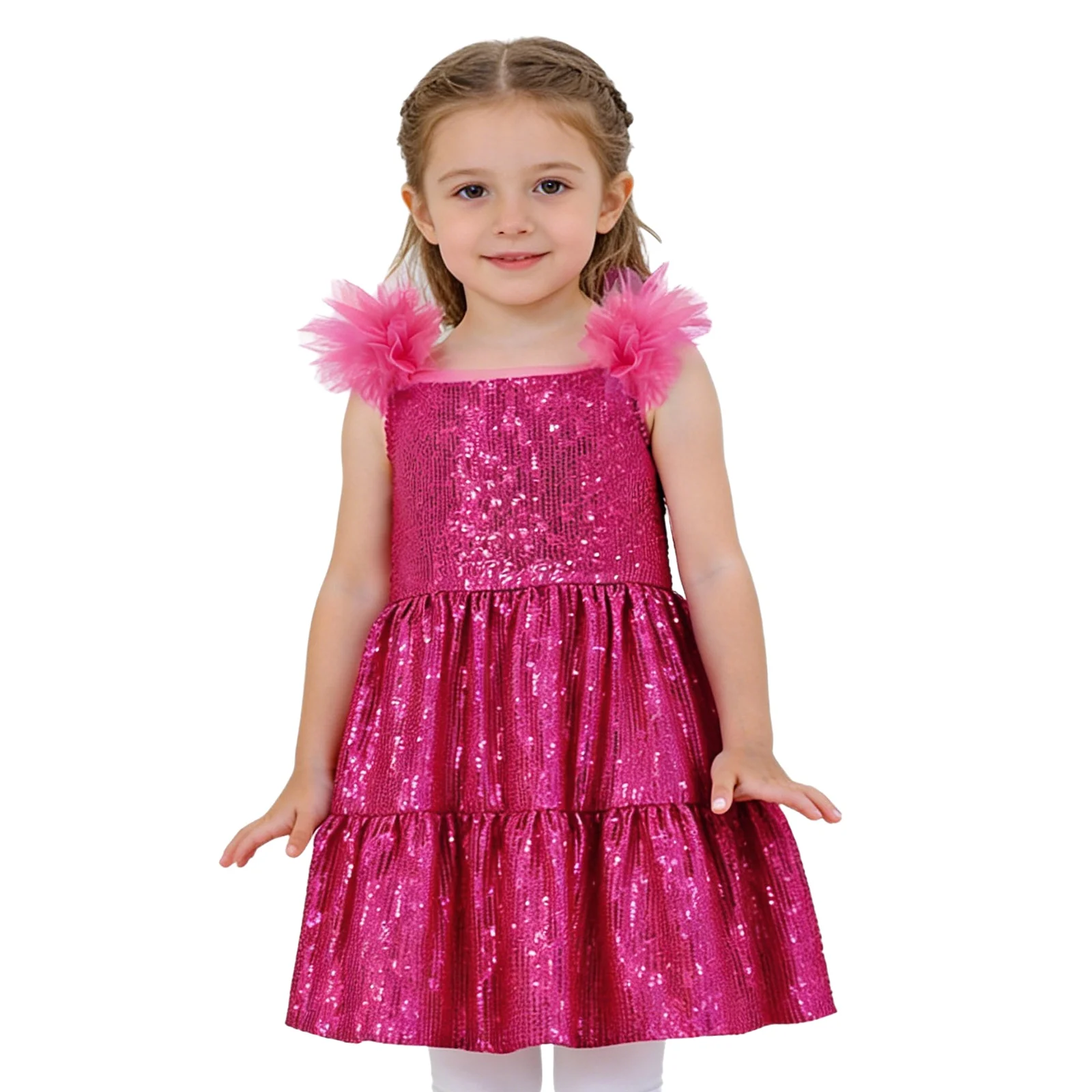Vestido de fiesta con lentejuelas brillantes y mangas de volantes