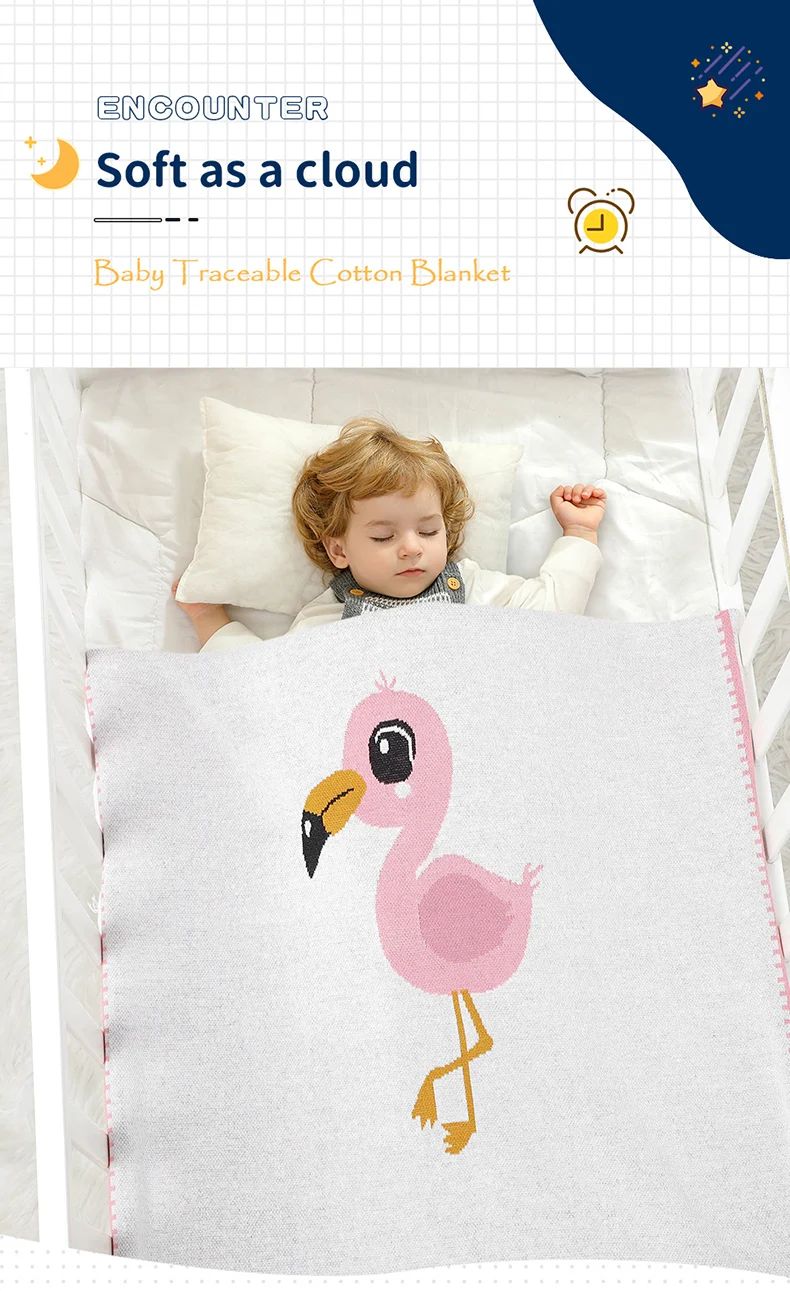 Manta de bebé de punto con estampado a cuadros y flamencos
