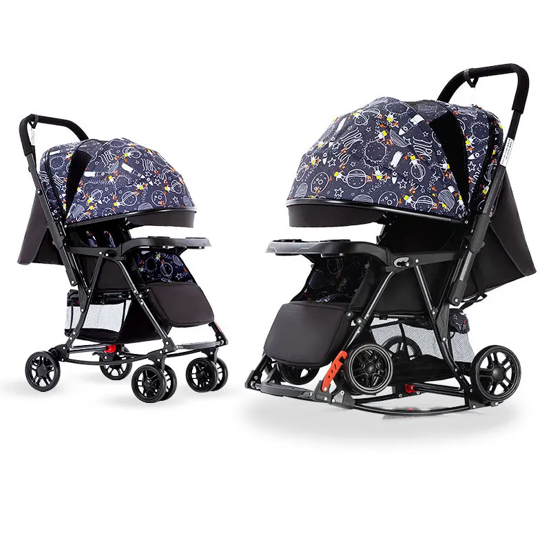 Cochecito de bebé ligero plegable con asiento reclinable reversible