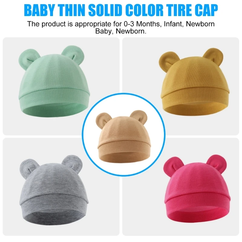 Gorro fino de algodón para bebé recién nacido con orejas de oso
