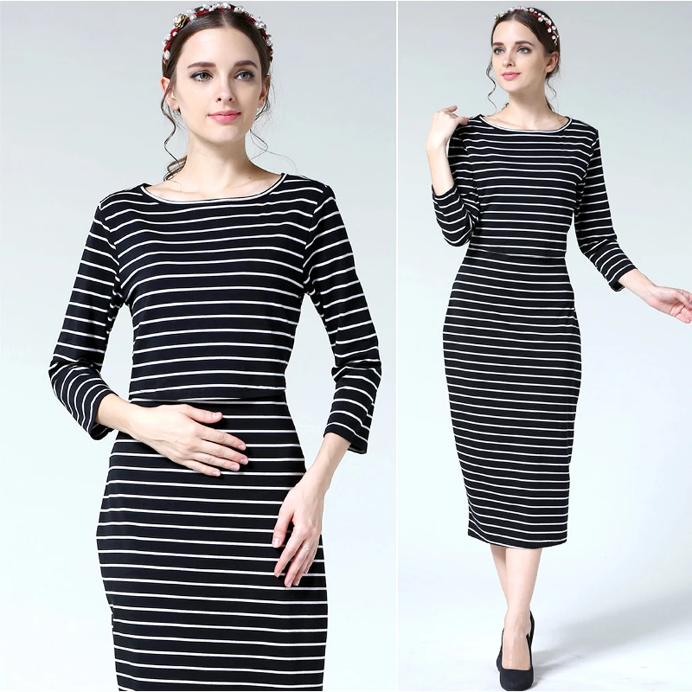 Vestido de lactancia midi con manga tres cuartos y aberturas ocultas - imagen 5