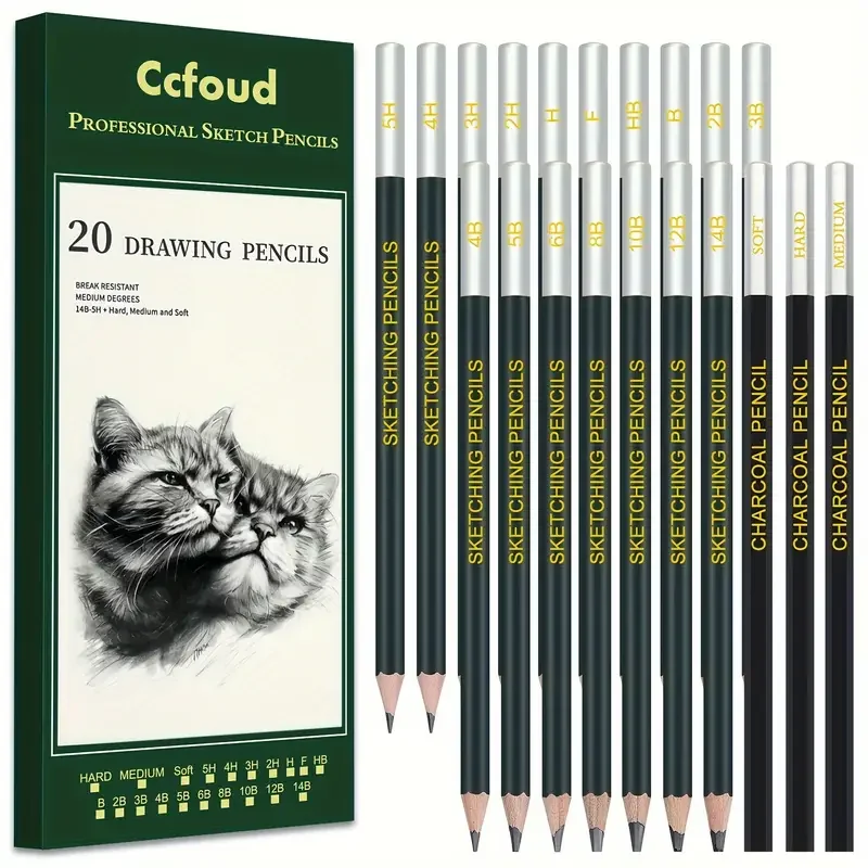 Set de 20 lápices de grafito para niños – Madera preafilada profesional