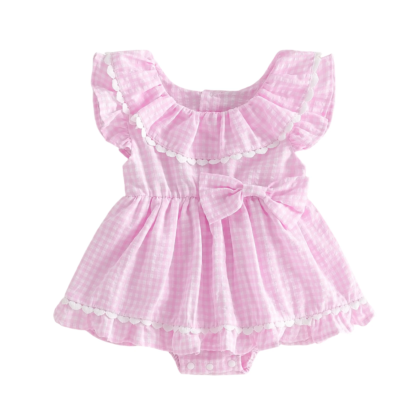 Vestido de verano bebé niña a cuadros sin mangas, cuello redondo - imagen 2