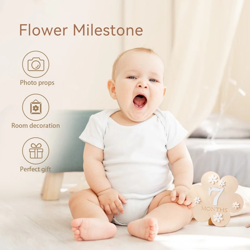 Juego de tarjetas madera mes del bebé – Flor, regalo recién nacido - imagen 3