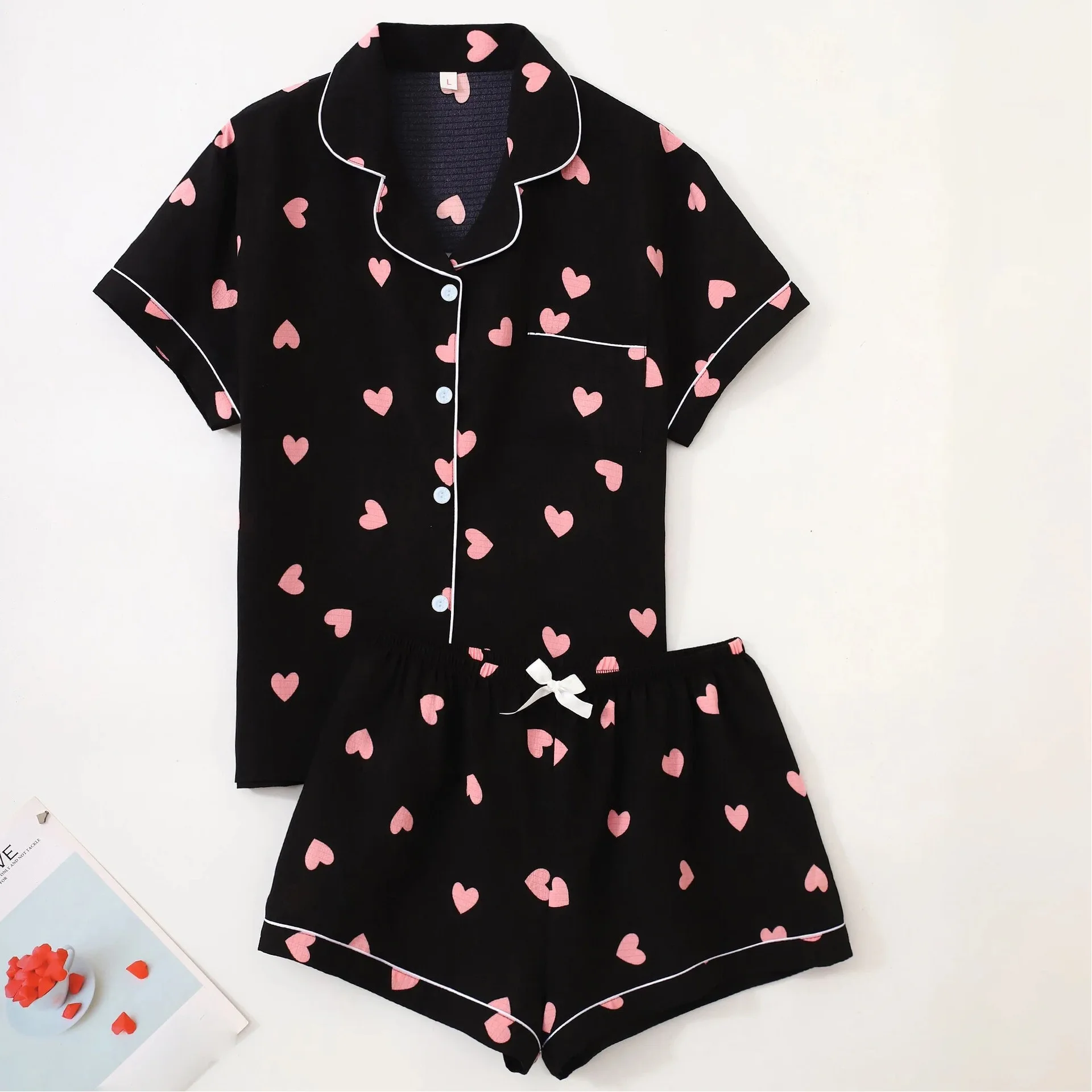 Conjunto de pijama mujer tipo cárdigan manga corta con burbujas - imagen 4