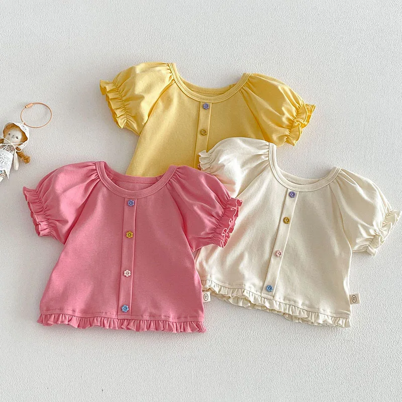 MILANCEL Camiseta de verano niña de color liso con mangas abullonadas - imagen 2
