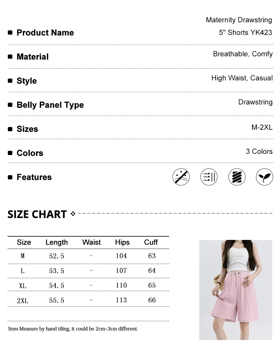 Pantalones cortos de maternidad con cordón y cintura elástica - imagen 4
