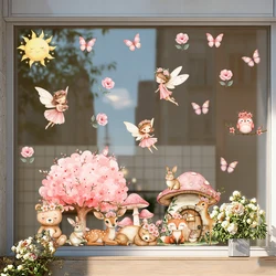 Pegatinas de pared infantiles animales del bosque con hadas rosas
