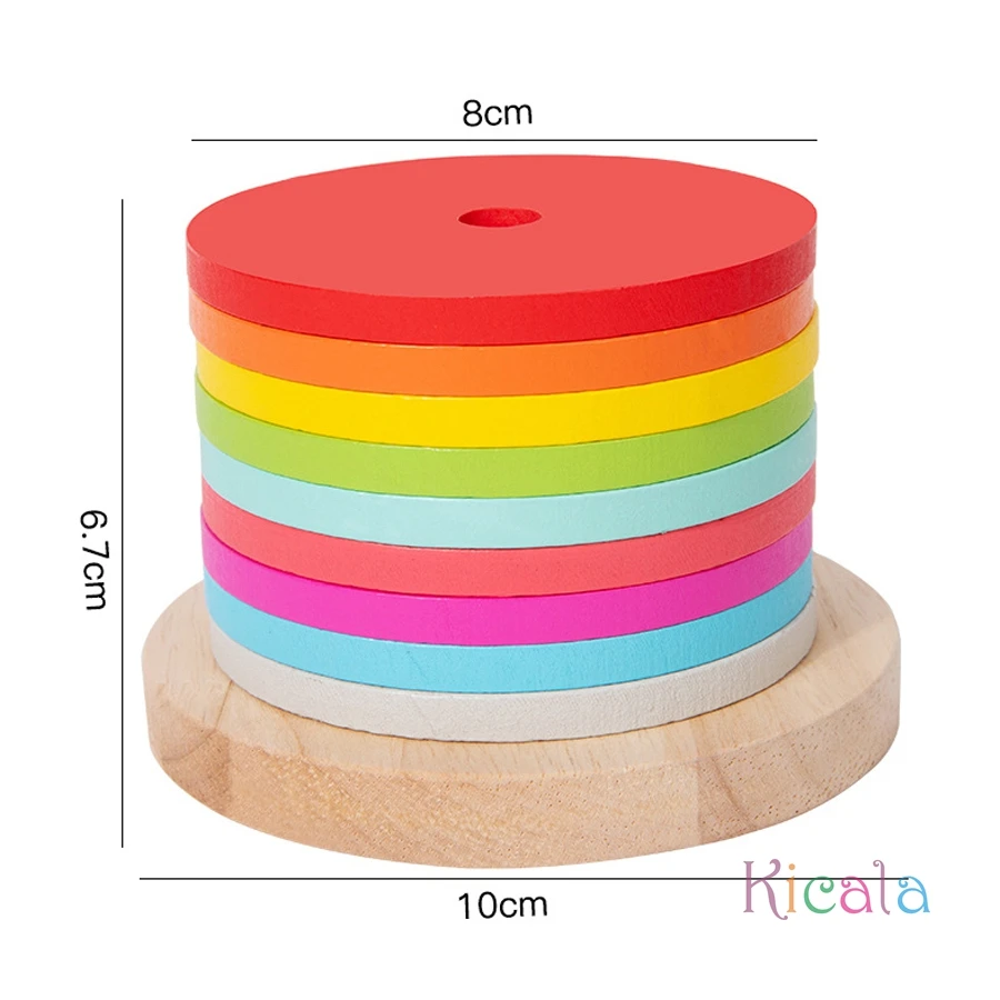 Torre de apilamiento de madera arcoíris para niños: colores y motricidad