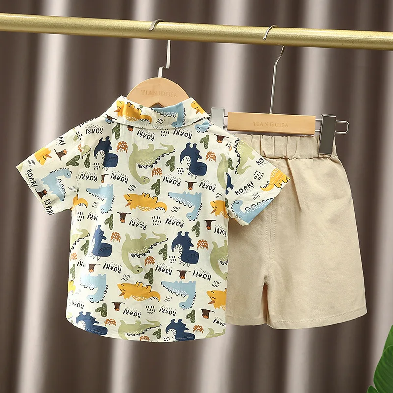 Conjunto verano bebé niño de algodón dinosaurio con pantalón corto - imagen 3