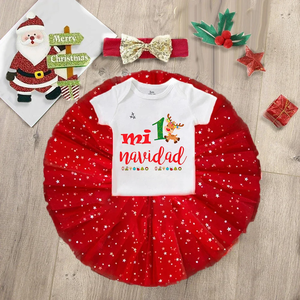 Conjunto tutú bebé Navidad con vestido ciervo y body recién nacido - imagen 4