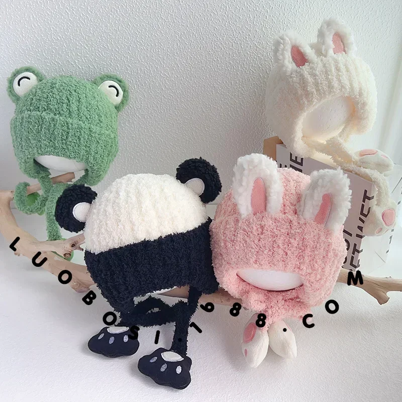 Gorro de invierno peludo en punto con dibujo oso y panda - imagen 4