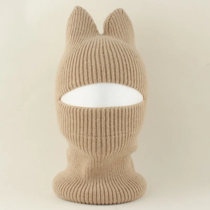 Pasamontañas con orejas de gato de punto desmontable para invierno - imagen 2
