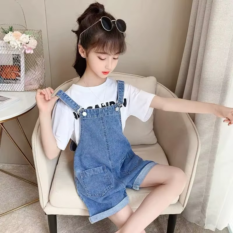 Monos vaqueros de verano para niñas y shorts informales