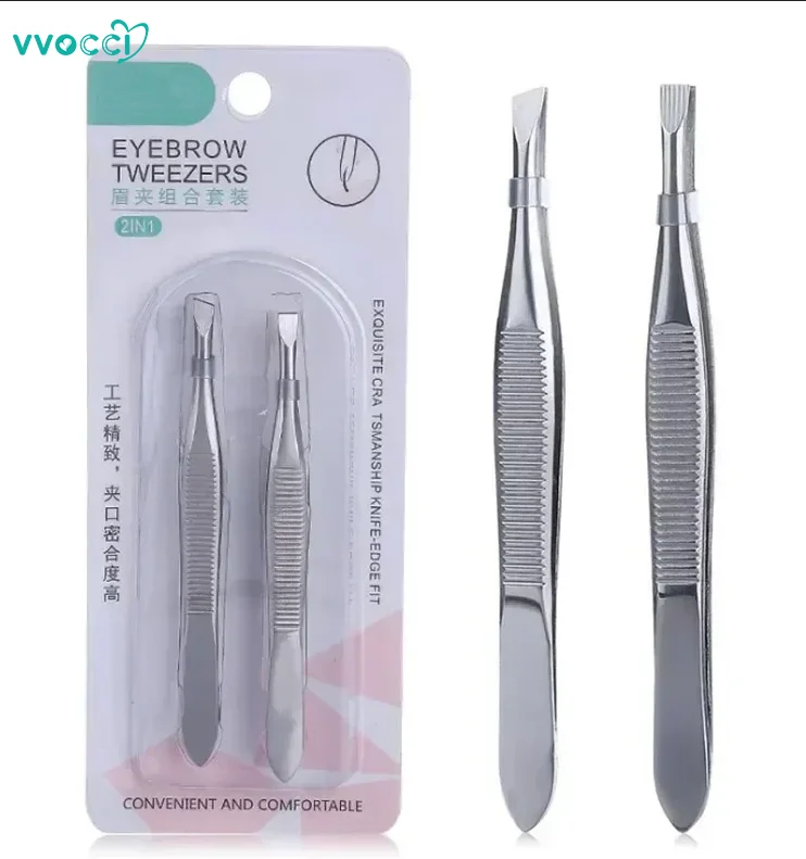 vvocci Pinzas precisas para cejas y vello facial de acero inoxidable
