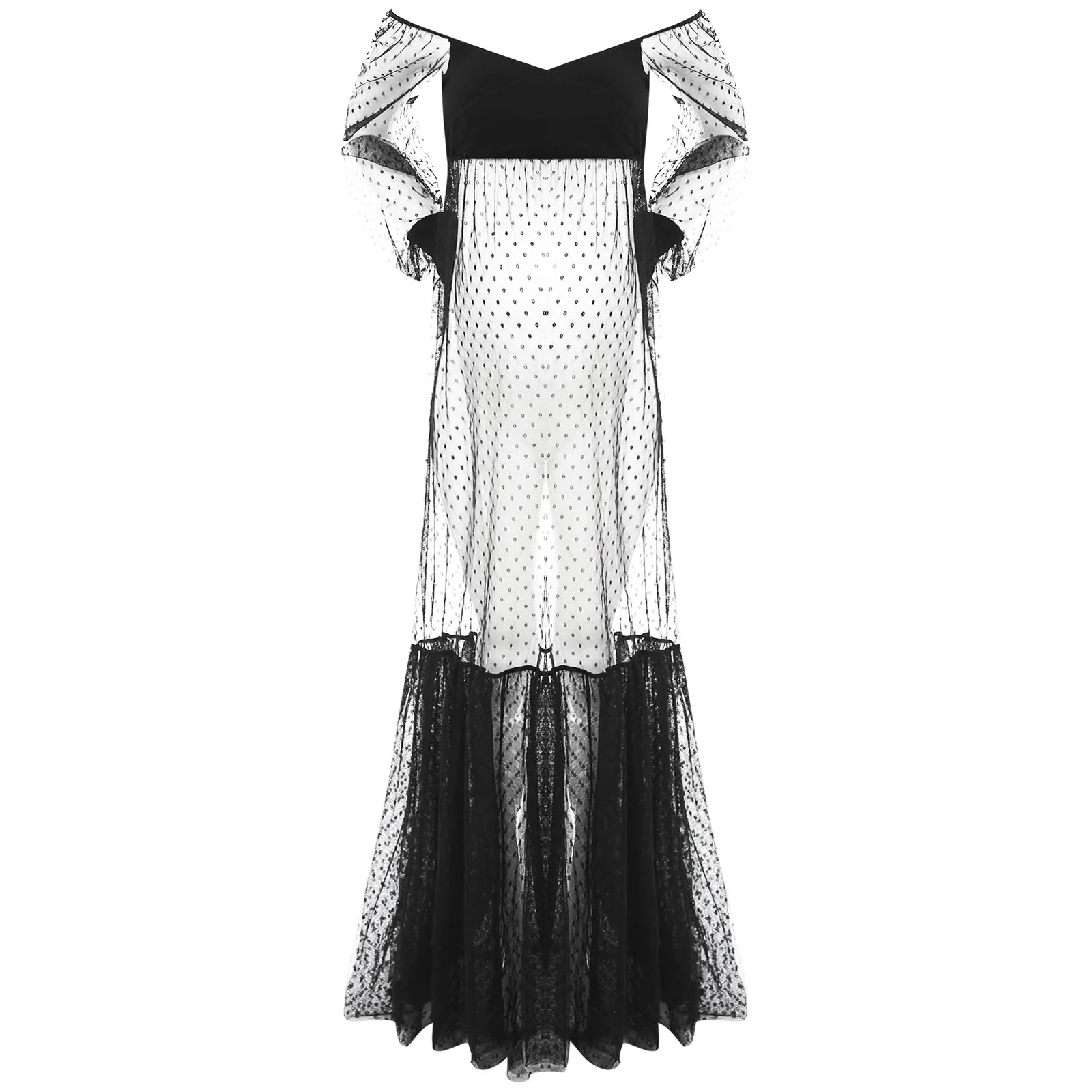 Vestido de tul dividido con estampado de lunares