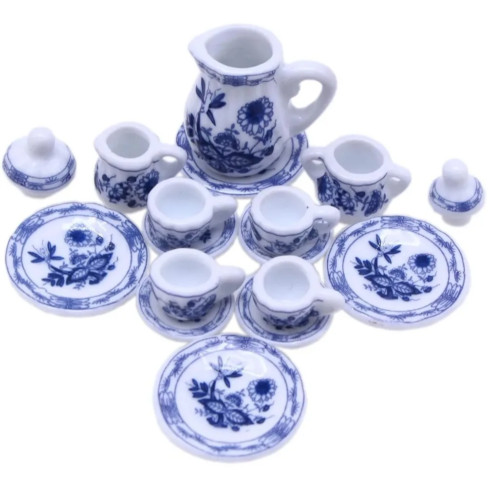 Juego de té cerámico en miniatura para niños, casa de muñecas infantil