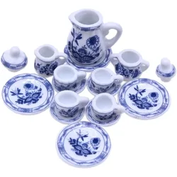 Juego de té cerámico en miniatura para niños, casa de muñecas infantil