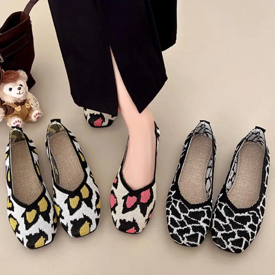 Mocasines de mujer de punto planos punta cuadrada leopardo - imagen 5