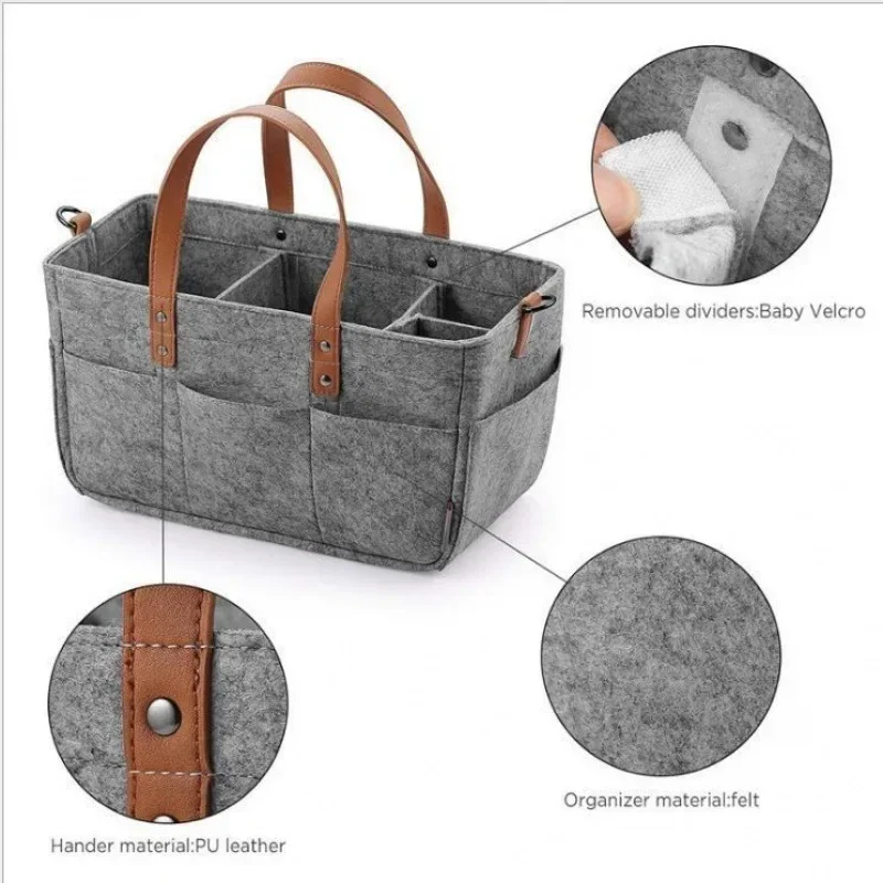 Organizador de pañales de fieltro para bebé con asa y bolsillo grande - imagen 2