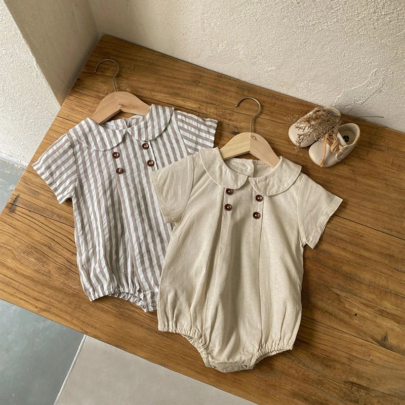 Body de lino para bebe con cuello tipo camisa - moda veraniega - imagen 3