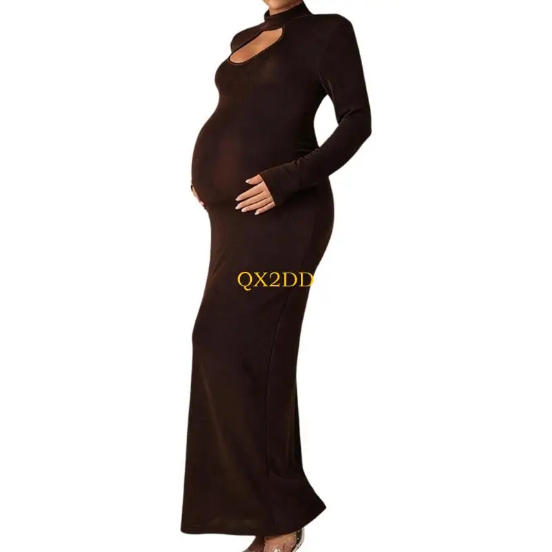 QX2D vestido de embarazo manga larga transpirable de poliéster - imagen 2