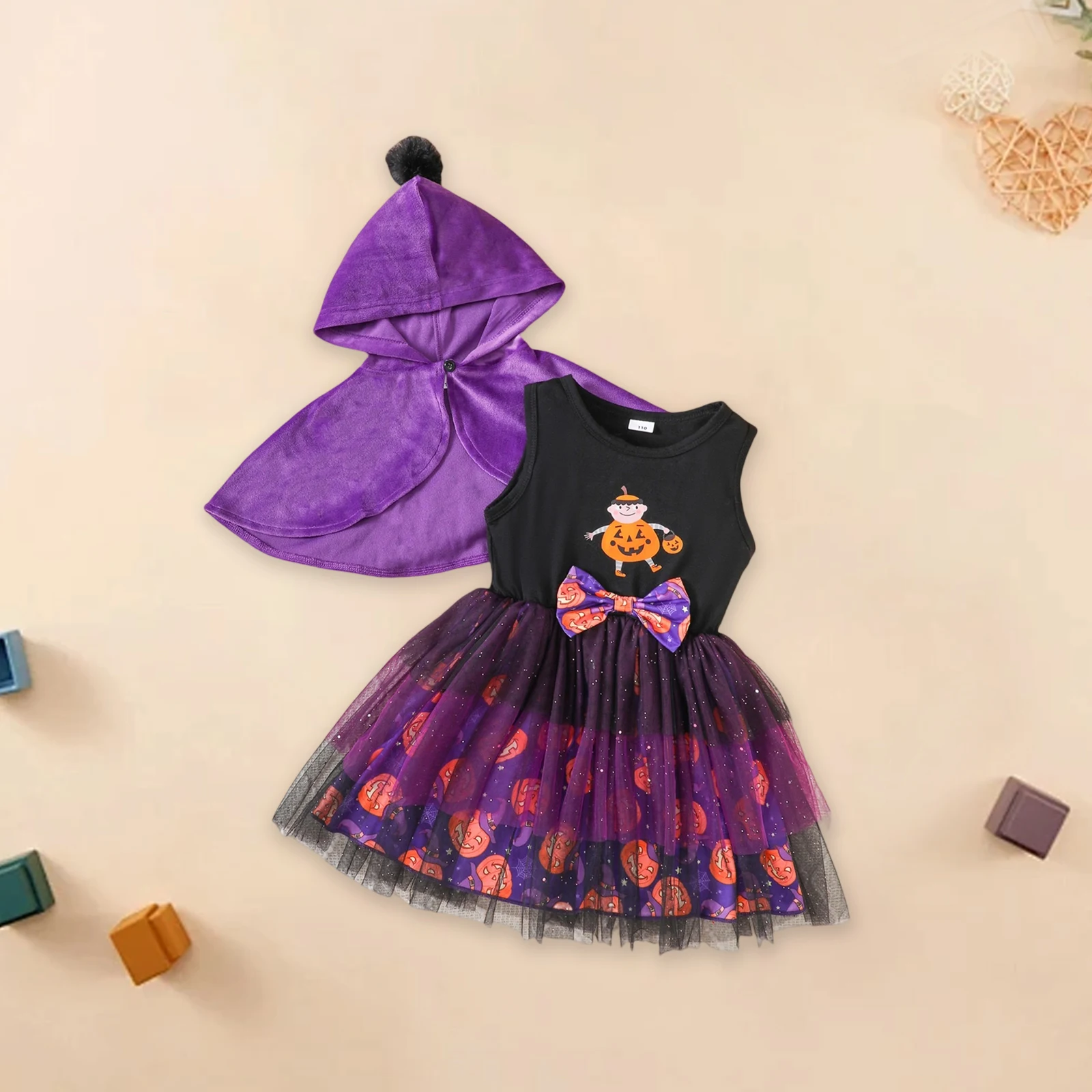 Tregren Disfraz de Halloween para niña pequeña con capa y tul - imagen 3