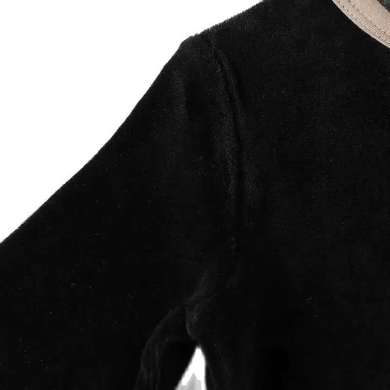 Vestido de velour negro para niña con cuello V y lazo contraste - imagen 2