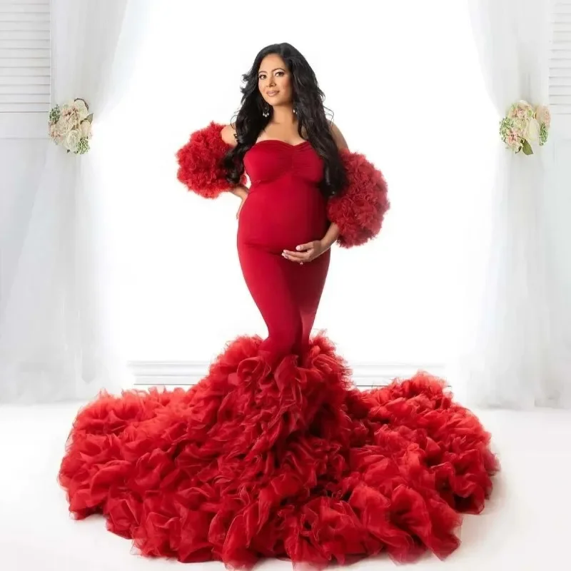 Vestido de maternidad tul largo con volantes para baby shower - imagen 4