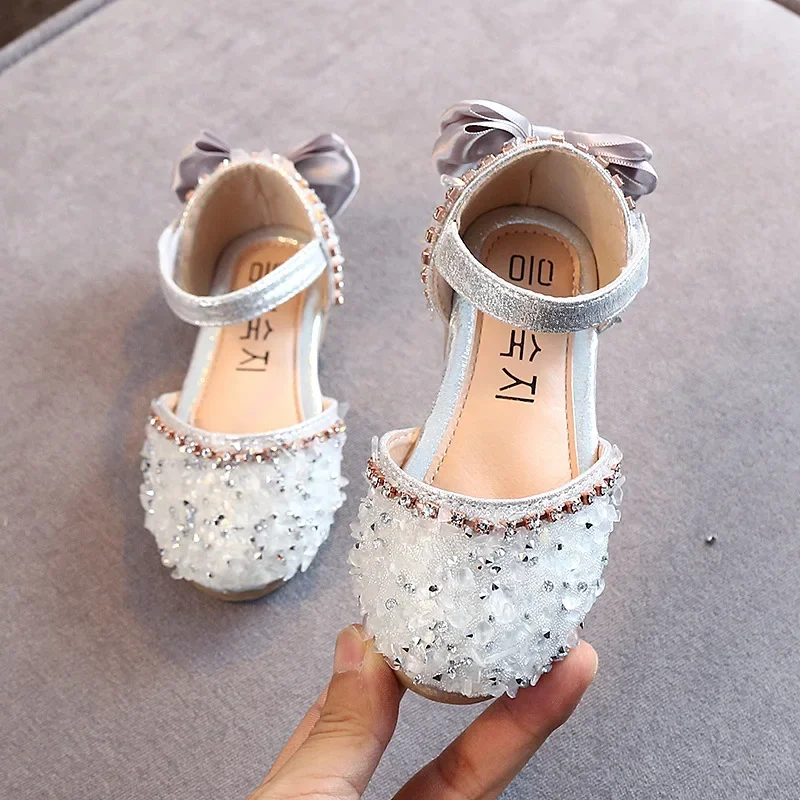 Sandalias planas para bebé estilo princesa con lazo de cristal - imagen 3