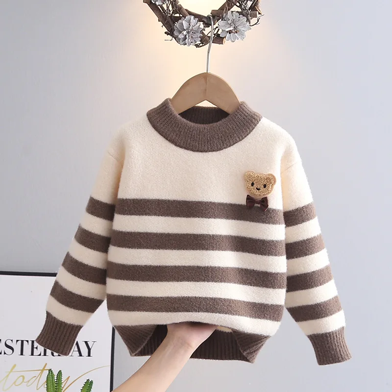 Jersey de punto grueso a rayas para niños – Abrigo cálido para otoño e invierno - imagen 2