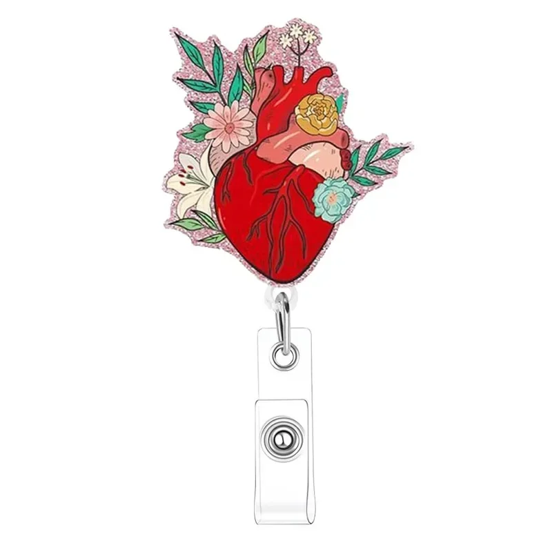Porta-insignias retráctil con clip de cocodrilo - Forma corazón médica - imagen 2